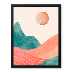 Orange & Green Abstract Mountain Design With Moon | Abstract Nature Artwork #00311