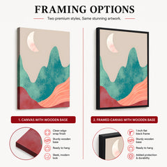 Orange & Green Abstract Mountain Design With Moon | Abstract Nature Artwork #00312