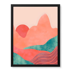 Orange & Green Abstract Mountain Design With Moon | Abstract Nature Artwork #00313