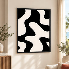 Black & White Abstract Design Over Beige Background | Abstract Office Artwork #00316
