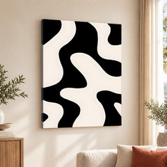 Black & White Abstract Design Over Beige Background | Abstract Office Artwork #00316