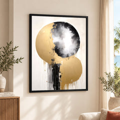 Black & Gold Abstract Art Over White And Beige Background | Abstract Fashion Artwork #00324