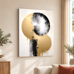 Black & Gold Abstract Art Over White And Beige Background | Abstract Fashion Artwork #00324