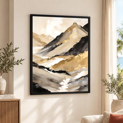 Black & Gold Abstract Art Over White And Beige Background | Abstract Fashion Artwork #00325