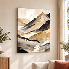 Black & Gold Abstract Art Over White And Beige Background | Abstract Fashion Artwork #00325