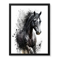 Aesthetic Black & White Horse Over White Background | Abstract Animal Artwork #00329