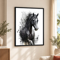 Aesthetic Black & White Horse Over White Background | Abstract Animal Artwork #00329
