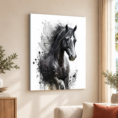 Aesthetic Black & White Horse Over White Background | Abstract Animal Artwork #00329