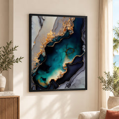 Blue & Green Abstract Art Over Grey Background | Abstract Fashion Artwork #00330