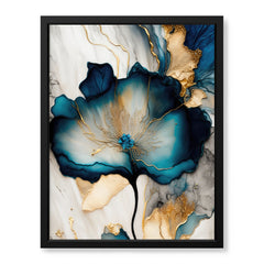 Blue & Green Abstract Floral Art Over Grey Background | Abstract Floral Artwork #00331