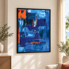 Blue & Orange Abstract Art Over Blue Background | Abstract Fashion Artwork #00335