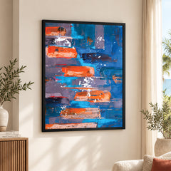 Blue & Orange Abstract Art Over Blue Background | Abstract Fashion Artwork #00336