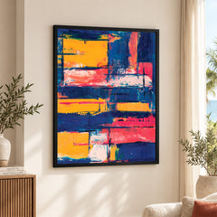 Blue & Orange Abstract Art Over Blue Background | Abstract Fashion Artwork #00337