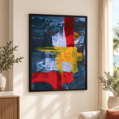 Blue & Orange Abstract Art Over Blue Background | Abstract Fashion Artwork #00338