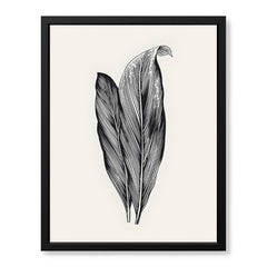 Black & White Tropical Leaves On Grey Background | Abstract Floral Artwork #0034