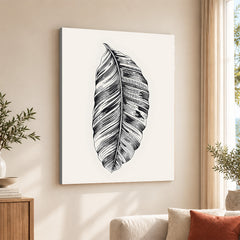 Black & White Tropical Leaves On Grey Background | Abstract Floral Artwork #0035