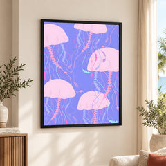 Pink & Beige Abtract Floral Art Over Purple Background | Abstract Floral Artwork #00366