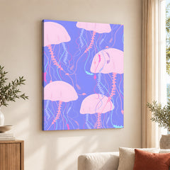 Pink & Beige Abtract Floral Art Over Purple Background | Abstract Floral Artwork #00366