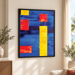 Red & Gold Abtract Art Over Blue Background | Abstract Office Artwork #00368