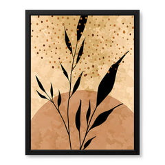 Black Tropical Leaves On Brown & Beige Background | Abstract Floral Artwork #0037