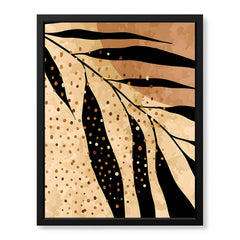 Black Tropical Leaves On Brown & Beige Background | Abstract Floral Artwork #0038