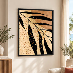Black Tropical Leaves On Brown & Beige Background | Abstract Floral Artwork #0038