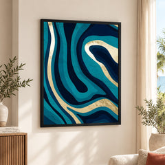 Blue & Gold Abstract Art Over Green Background | Abstract Office Artwork #00389