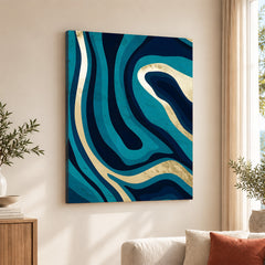 Blue & Gold Abstract Art Over Green Background | Abstract Office Artwork #00389