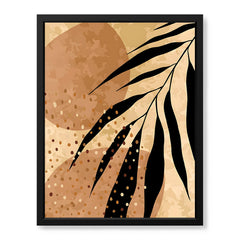Black Tropical Leaves On Brown & Beige Background | Abstract Floral Artwork #0039