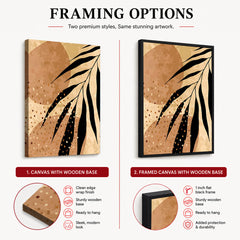 Black Tropical Leaves On Brown & Beige Background | Abstract Floral Artwork #0039