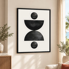 Black & Grey Geometric Moon Shape | Abstract Office Artwork #004