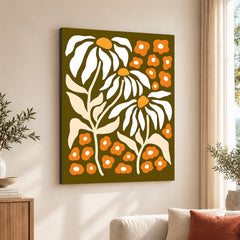 White & Gold Floral Abstract Art Over Green Background | Abstract Floral Artwork #00408
