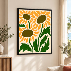 Green & Gold Floral Abstract Art Over White Background | Abstract Floral Artwork #00409