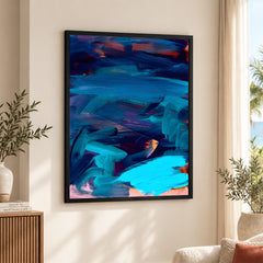Blue & Gold Abstract Oil Paint Art Design | Abstract Office Artwork #00411