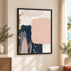 Blue & Pink Abstract Art Over Beige Background | Abstract Office Artwork #00426