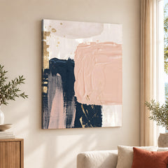 Blue & Pink Abstract Art Over Beige Background | Abstract Office Artwork #00426