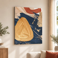 Blue & Gold Abstract Art Over Beige Background | Abstract Office Artwork #00427