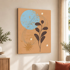 Brown & Blue Abstract Floral Art Over Beige Background | Abstract Floral Artwork #00429