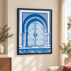 Blue & White Abstract Door Art Over White Background | Abstract Fashion Artwork #00432