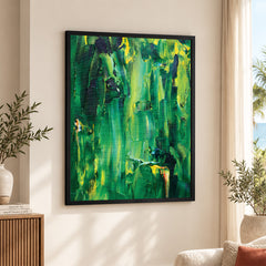 Green & Yellow Abstract Paint Oil Art Over White Background | Abstract Office Artwork #00434