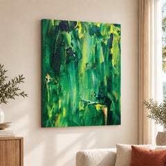 Green & Yellow Abstract Paint Oil Art Over White Background | Abstract Office Artwork #00434