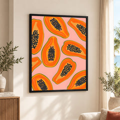 Black & Orange Abstract Fruit Seeds Design Over Beige Background | Abstract Floral Artwork #00435