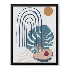 Blue & Green Abstract Floral Design With Brown Moon Over White Background | Abstract Floral Artwork #00439