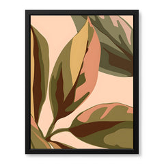 PaleCopper & Green Exotic Leaves On Beige Background | Abstract Floral Artwork #0044