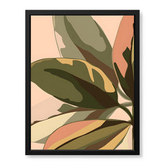 PaleCopper & Green Exotic Leaves On Beige Background | Abstract Floral Artwork #0045