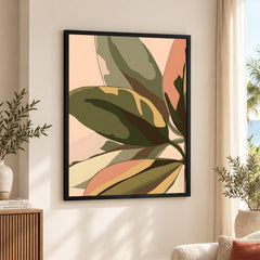 PaleCopper & Green Exotic Leaves On Beige Background | Abstract Floral Artwork #0045