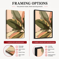 PaleCopper & Green Exotic Leaves On Beige Background | Abstract Floral Artwork #0045