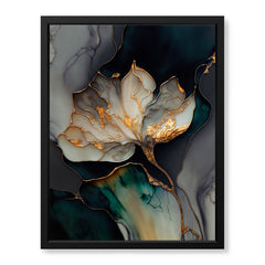 Beautiful White Abstract Floral Art Over Blue & Green Background | Abstract Floral Artwork #00450