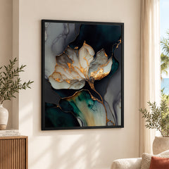 Beautiful White Abstract Floral Art Over Blue & Green Background | Abstract Floral Artwork #00450
