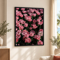 Beautiful Pink Flowers In Field Over Green Background | Abstract Floral Artwork #00451